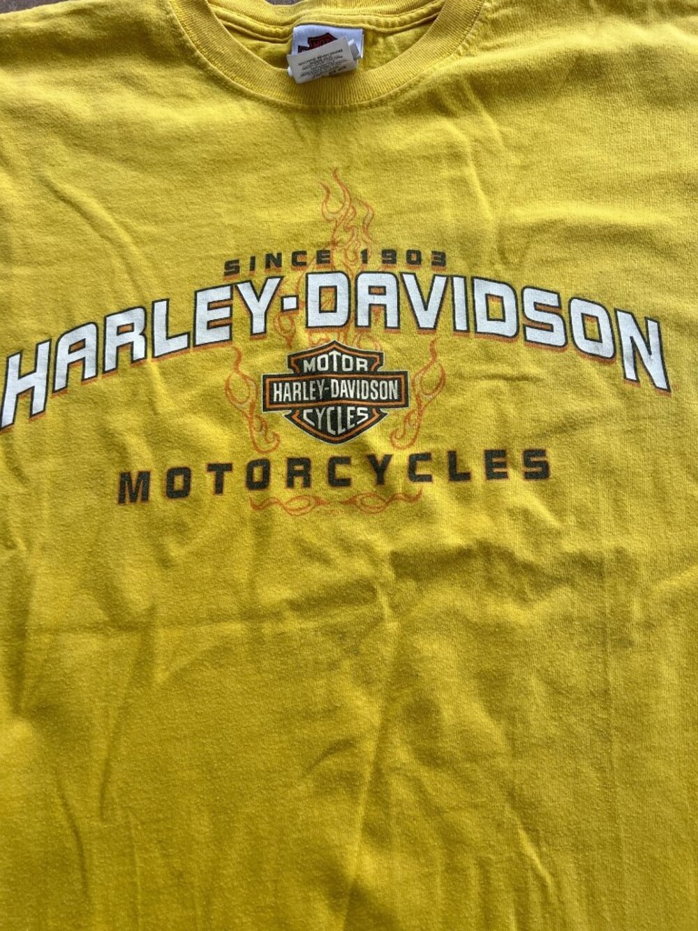 Harley-Davidson Yellow Roanoke Valley Graphic T-Shirt Size L Made In USA L3